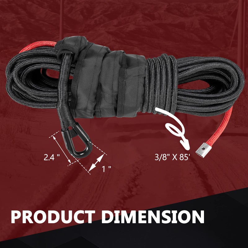 BUNKER INDUST Synthetic Winch Rope 3/8" x 85',26000Ibs Winch Cable Line Extension with Winch Jacket Rope and Sleeve Protection for 4WD 4x4 Offroad Jeep ATV UTV SUV Truck Car Vehicle - Image 4